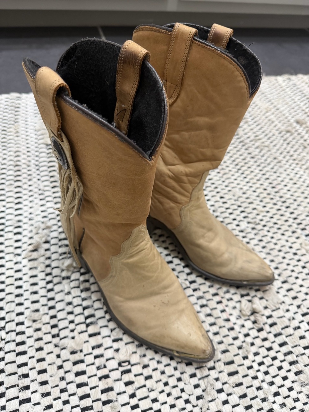 Capezio Two-Tone Tan Western Ankle Boots with Fringe